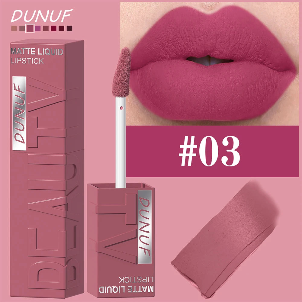 8-Color Matte Velvet Smooth Easy-to-Apply Square Tube Lip Gloss Waterproof Three-Dimensional Plumping Lipstick