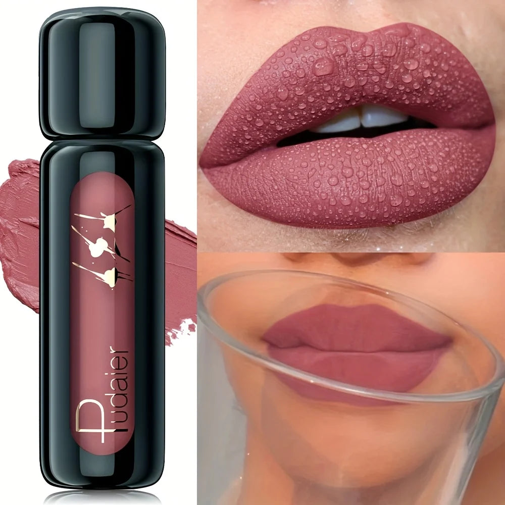 1pc Matte Velvet Lip Gloss, Highly Saturated Liquid Lip Mud, Non-Stick Long Lasting, All Skin Tones Compatible