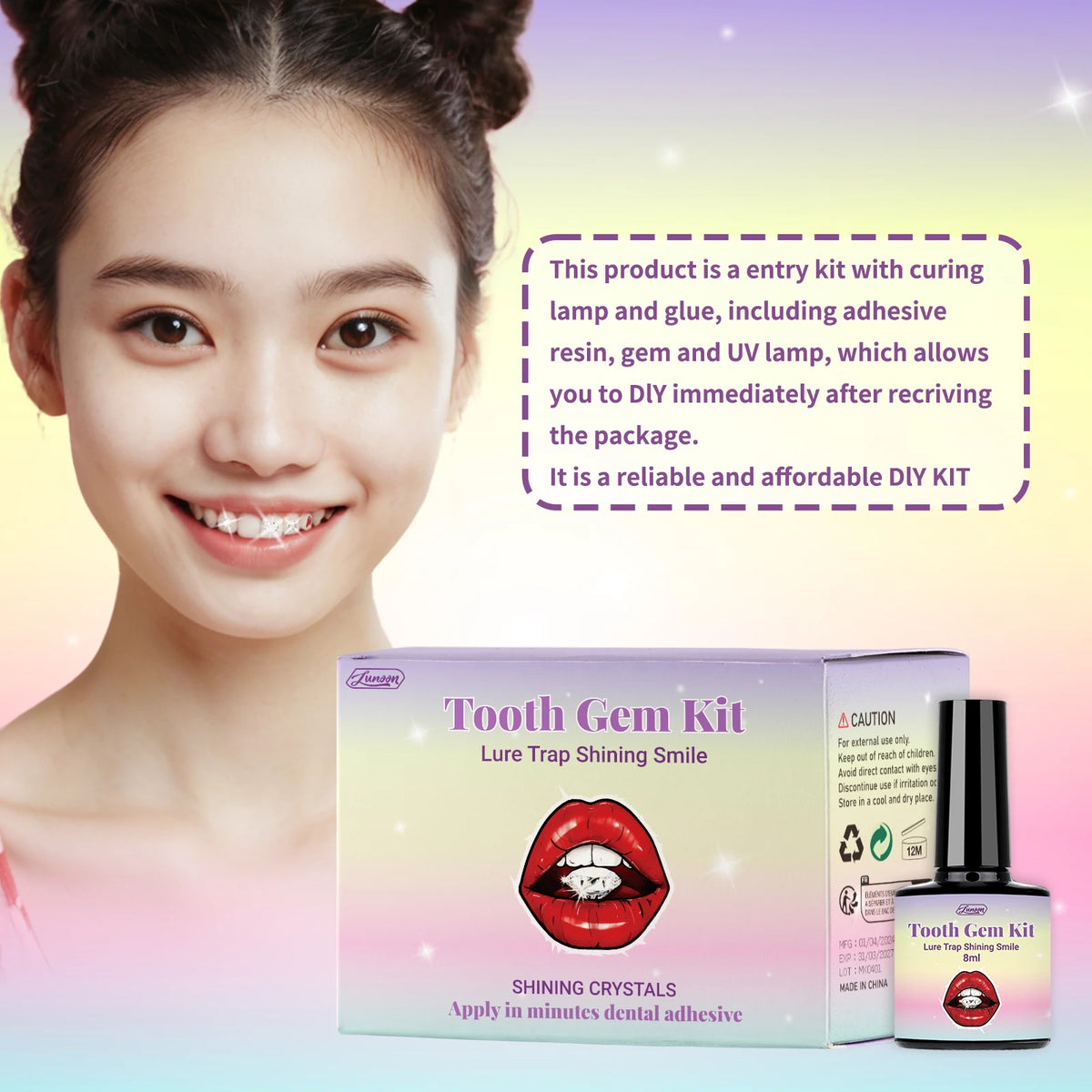 DIY Teeth Gems Kit With Glue And Light Teeth Anti-drop Clear Precious Stone Jewelry
