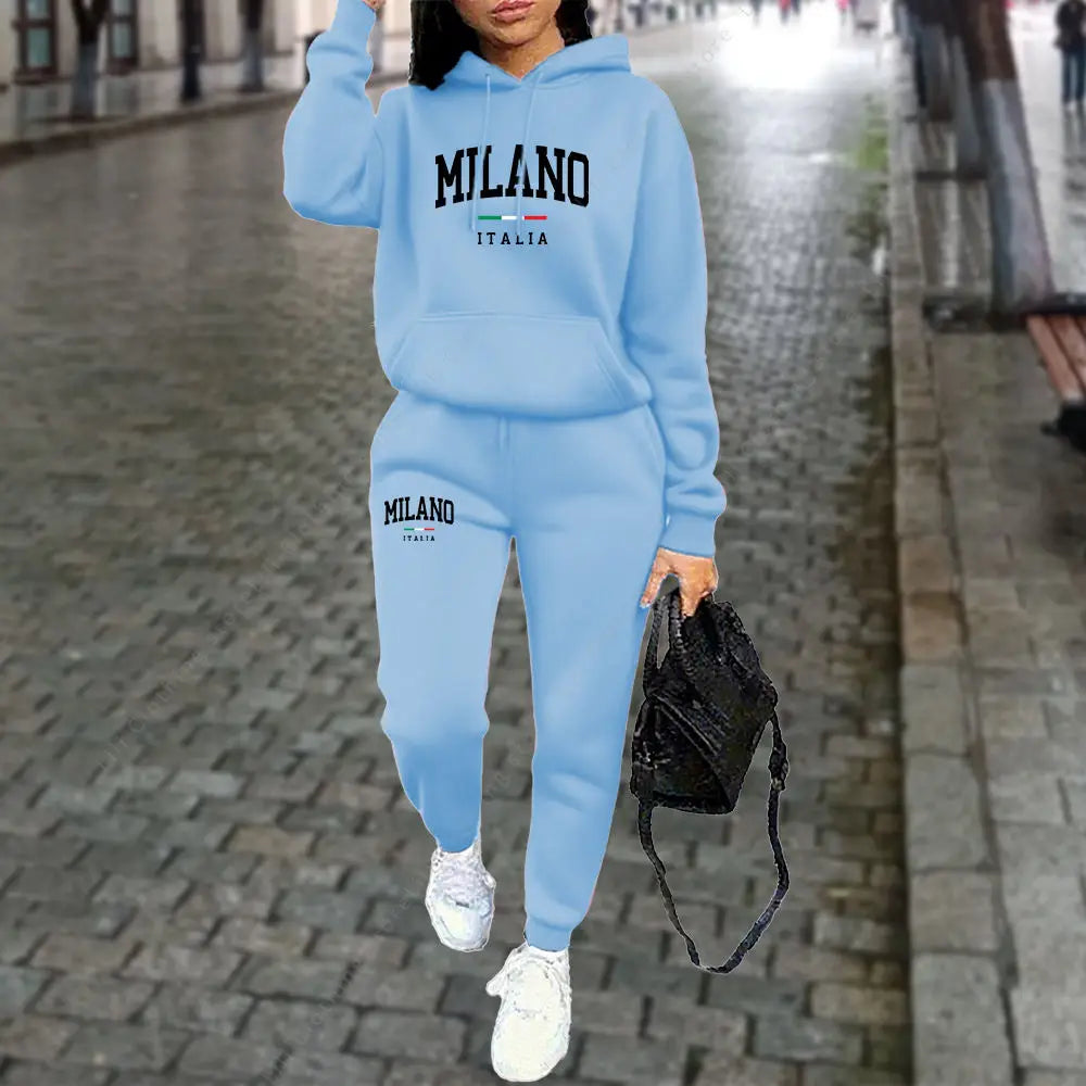 Autumn Winter Women's Sets 2pcs Hoodies Pants Suit